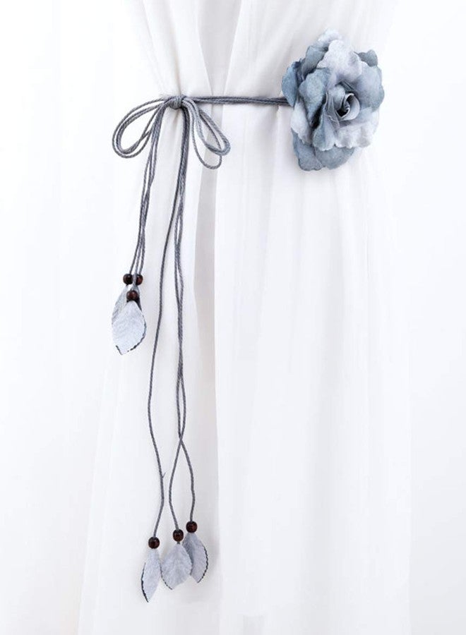 Idopy Women`s Bohemia Wedding Floral Artificial Flower Belt For Dress Sash With Braid Rope Grey - Image 2